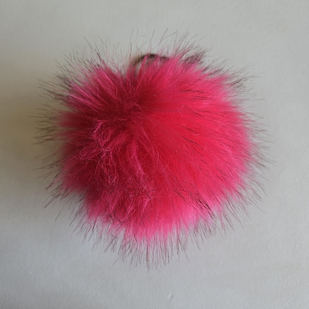 Pink Faux Fur Pom Pom Keychain Fuzzy Fluffy Charm 5" Soft Cute Accessory